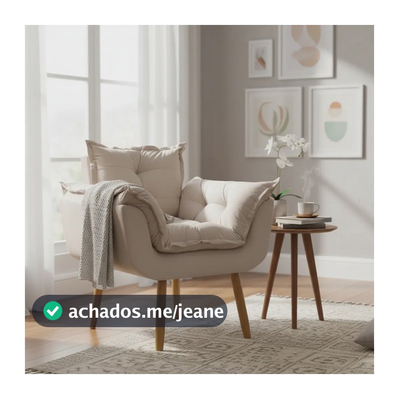Poltrona Decorativa Amamentação Para Sala Recepção Manicure Confortável Cadeira Reforçada Alice Suede Bege Suede Liso