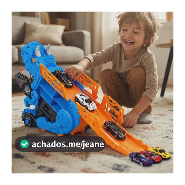 Caminhão Dinossauro 2 Em 1 Com Pista E  4 Carrinhos Azul