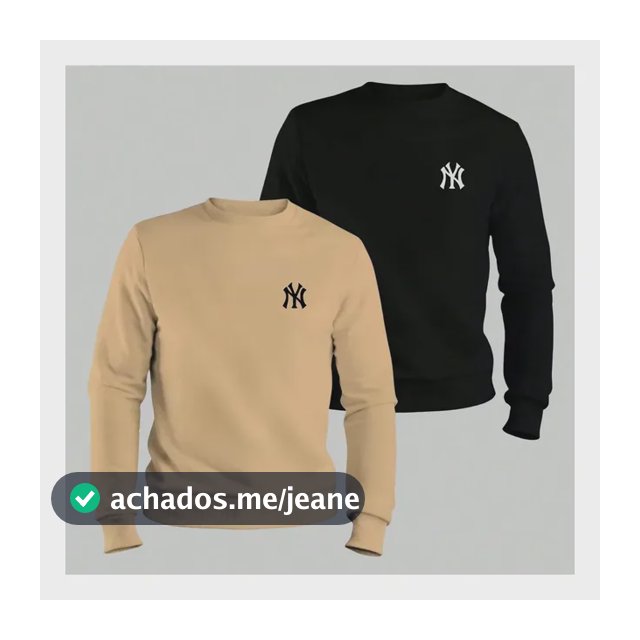 Kit 2 Blusas De Frio Moletom Liso Estampa Ny Gola Careca