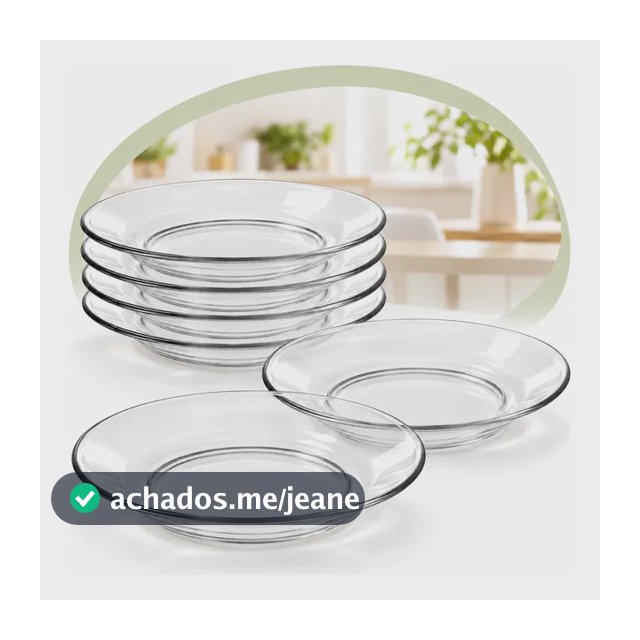 Jogo 6 Pratos Vidro Fundos Liso Transparente Almoço E Jantar Transparente Lisa