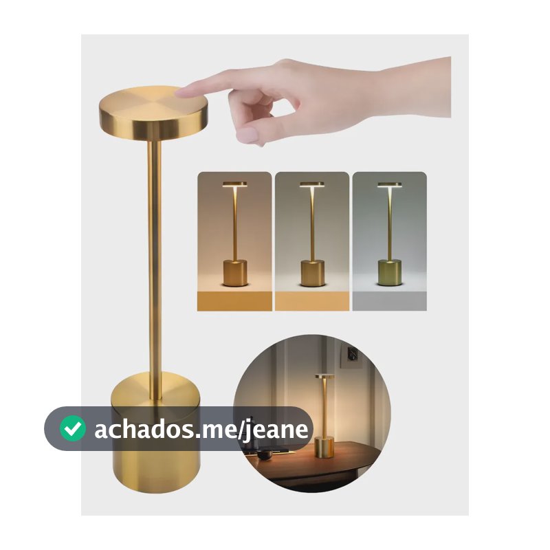 Luminária Mesa Abajur Led Dimerizável Sem Fio Recarregável Dourado 127/220v