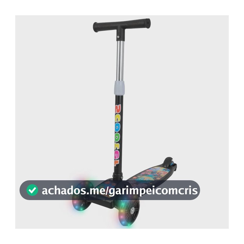 Patinete Infantil 3 Rodas Com Led Dobrável Menino Menina Preto