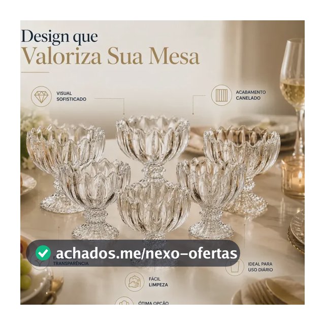 Kit 6 Taças de Vidro Cristal para Sorvete Sobremesa Açaí Mousse Salada de Frutas 135ml Canelada Transparente Base Decorativa Premium