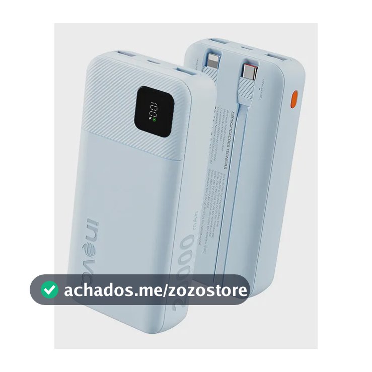Carregador Portátil Power Bank Turbo inova 20000mah 22.5w Com Display Digital Usb-c / Usb-a Carga Rápida - Azul