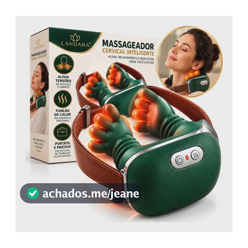 Massageador Cervical Elétrico 3D Pescoço Ombros Aquecimento Recarregavel Sem Fio Massagem Profunda Relaxante Calor Mãozinha Marca Landara