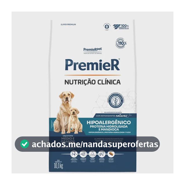 Ração Premier Hipoalergênica Cães Médios/Grandes Sabor Mandioca 10.1 kg
