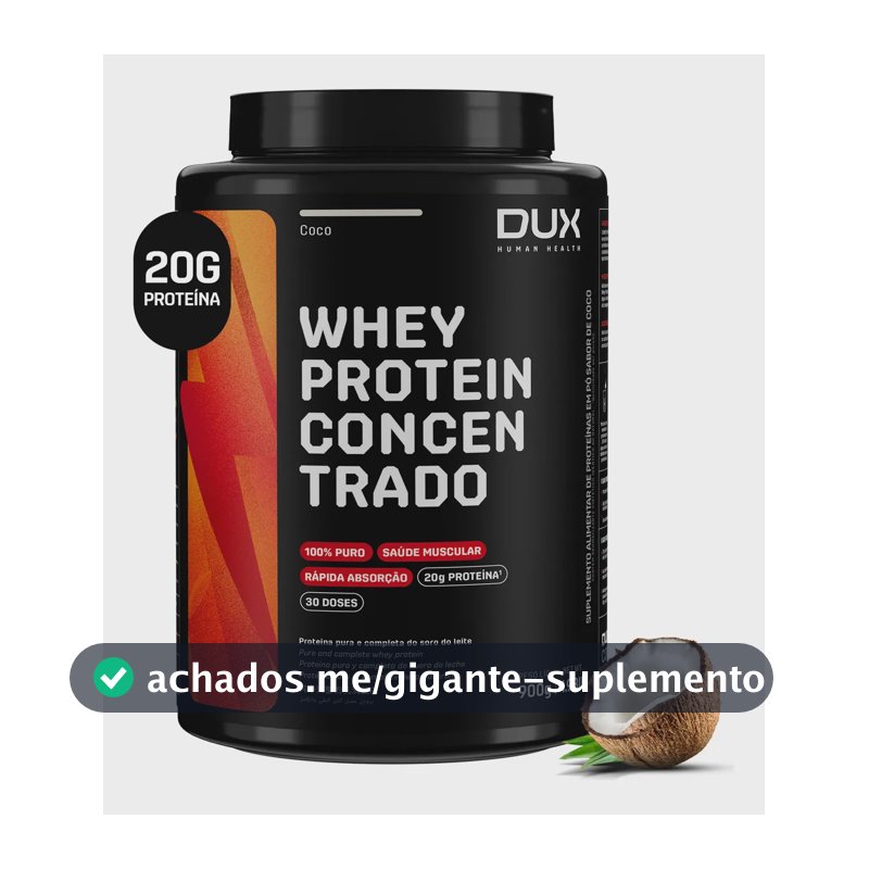 DUX HUMAN HEALTH Whey Protein Concentrado Suplemento 900g Sabor Coco