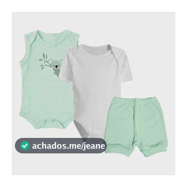 Kit Roupa De Bebê Sortido 3 Peças Body E Shorts 100% Algodão