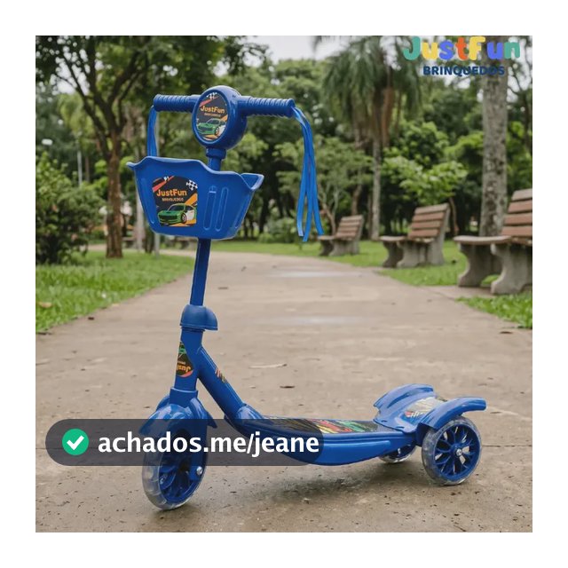 Patinete Infantil 3 Rodas Com Led Cesto Guidão Ajustável JustFun Brinquedos Cor Azul