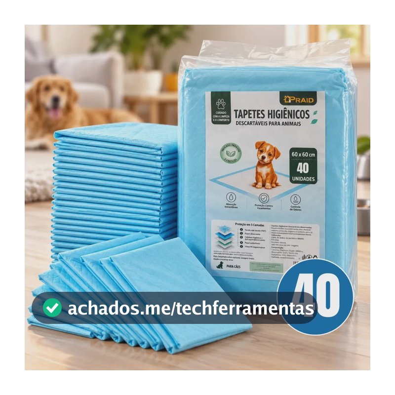 Tapete Higiênico Para Cachorro Super Absorvente 40 Unidades 60x60 Descartável Pet Cão Proteção Piso Alta Absorção