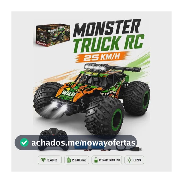 Carrinho Controle Remoto 2.4Ghz Off Road Monster Truck Alta Velocidade 25km/h Resistente Super Rápido Recarregavel Com 2 Baterias Kizumba