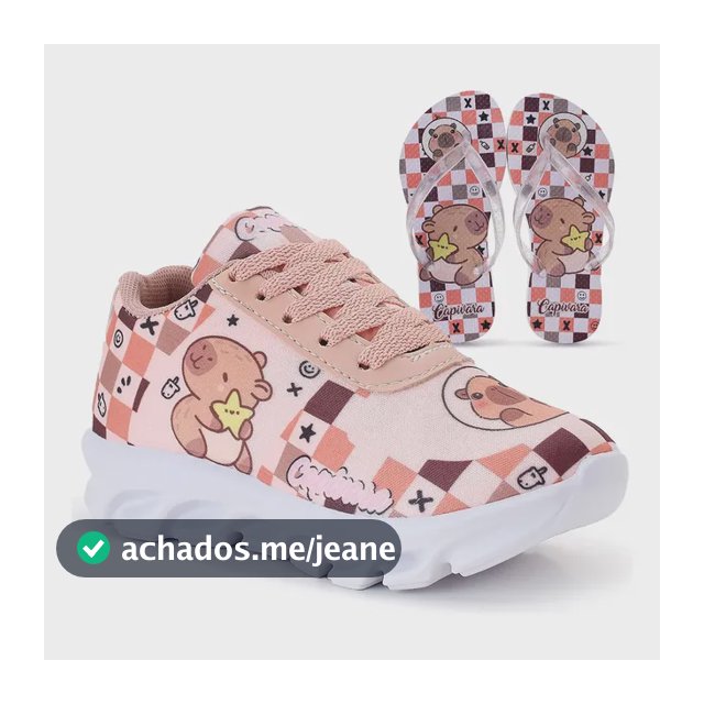 Kit Tênis Infantil Capivara Menina + Chinelo Infantil