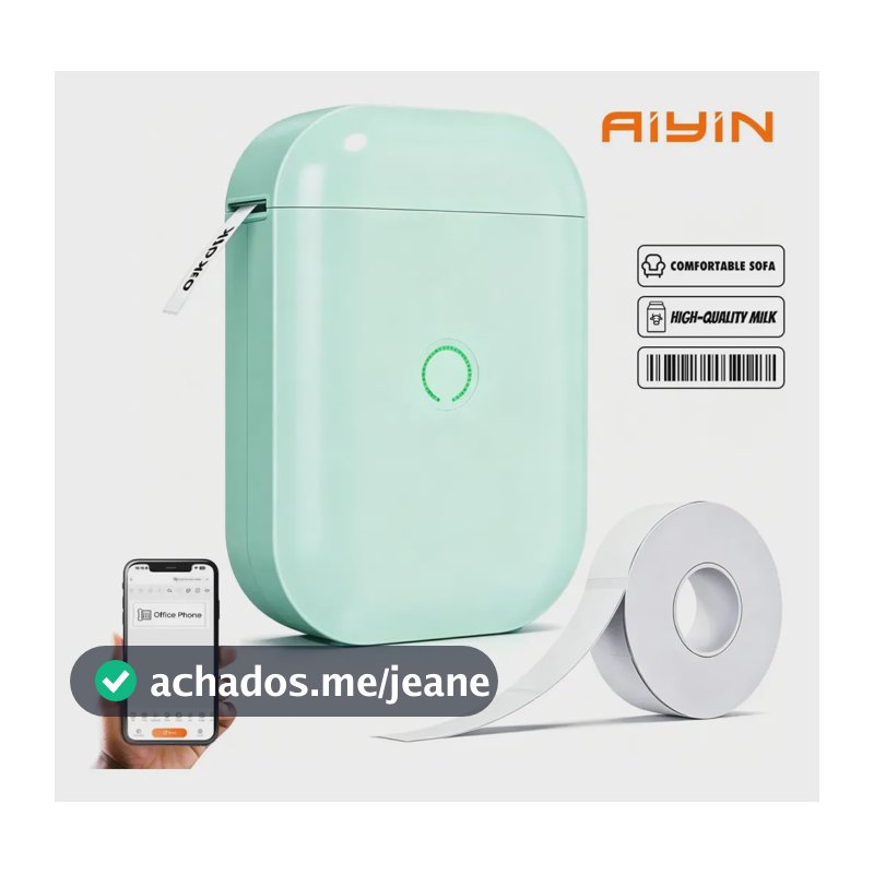 AIYIN Impressora De Etiquetas Portátil Bluetooth + 1 Rolo Papel 203Dpi 1500mAh Etiqueta Impressora Etiqueta Portátil Mini Impressora Compatível Android E Ios Home Escritório Escola Supermercado