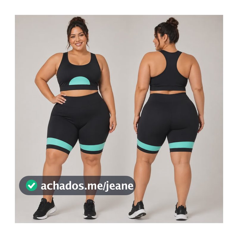 Conjunto Academia Plus Size Top E Bermuda Fitness Roupa Kit Preto Com Verde Basico G2 48/50