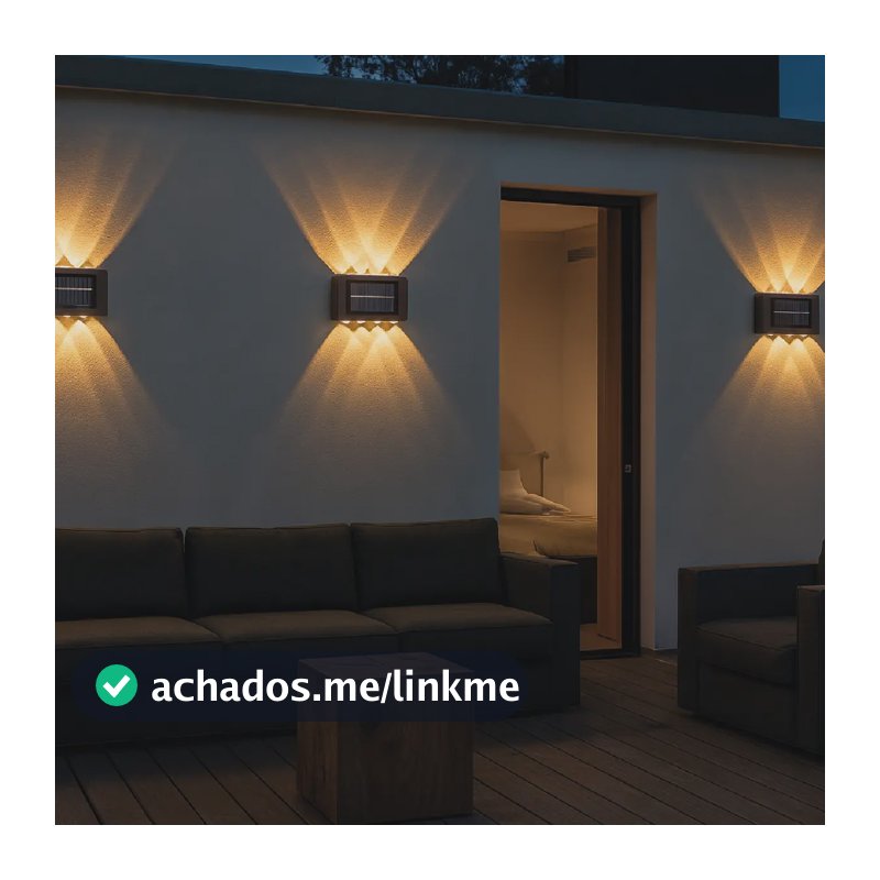 Kit 6 Luminária Arandela Solar 8 Leds Luz Quente Prova Dágua Preto
