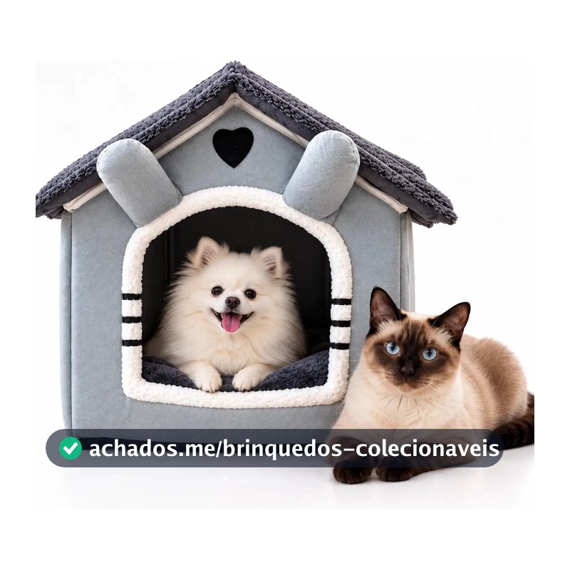 Casinha Cama Pet Macia Pelúcia Cinza Cabana Tenda Cães Gatos