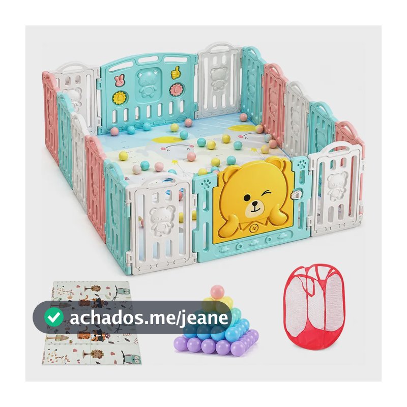 Cercadinho Chiqueirinho Modular Portátil Para Bebê Completo Colorido Urso