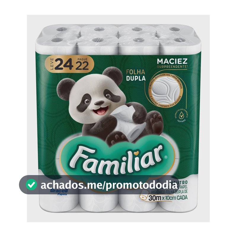 Papel Higiênico Familiar Folha Dupla Kit 24 Rolos de 30 m