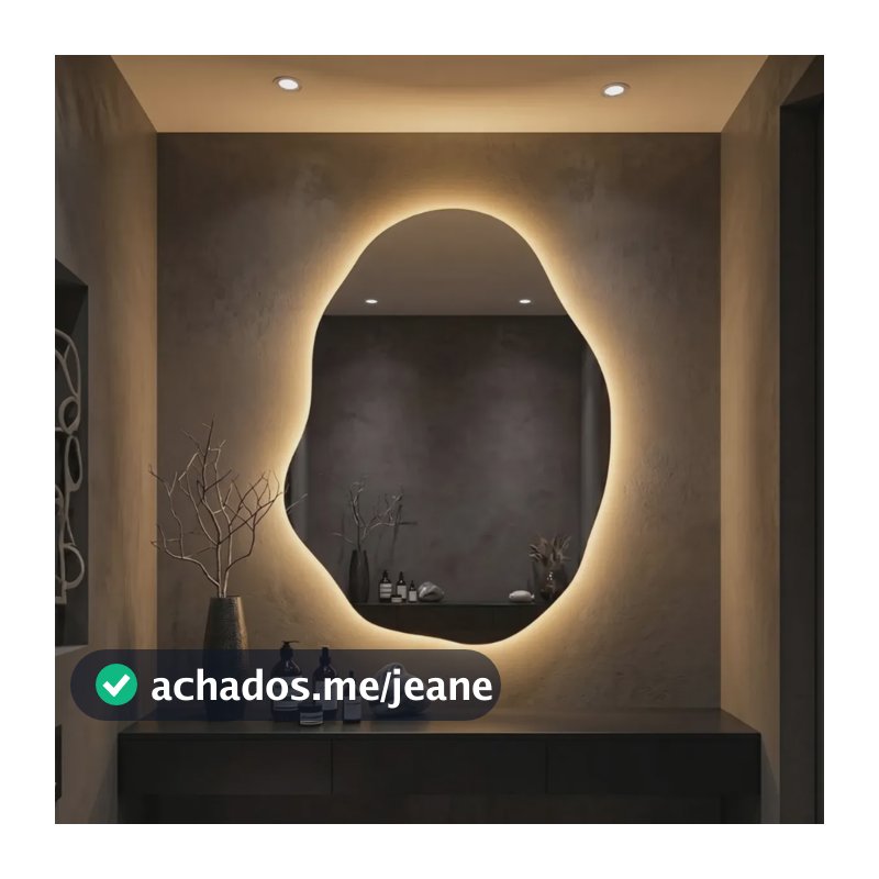 Espelho Led Orgânico Quente Grande Luxo Moderno Lapidado Parede Banheiro Decorativo 70x50cm Nuvem - BRILLARE