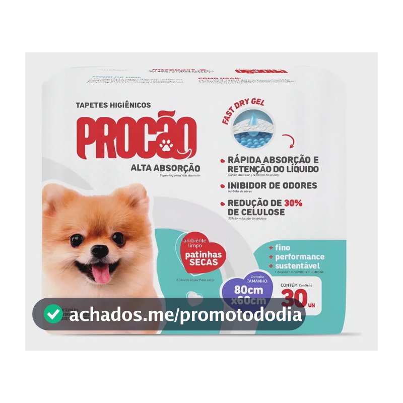 Tapete Higiênico Procão Para Cães 80x60 Cm - 30 Unidades