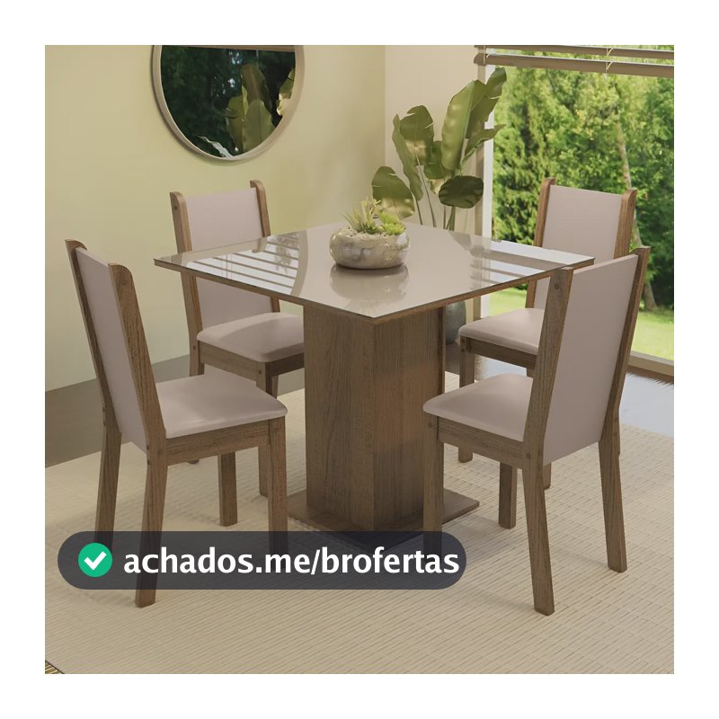 Sala De Jantar Mesa Tampo De Vidro 4 Cadeiras Tifani Madesa Cor Rustic/Crema/Sintético Bege XMMDJA040165
