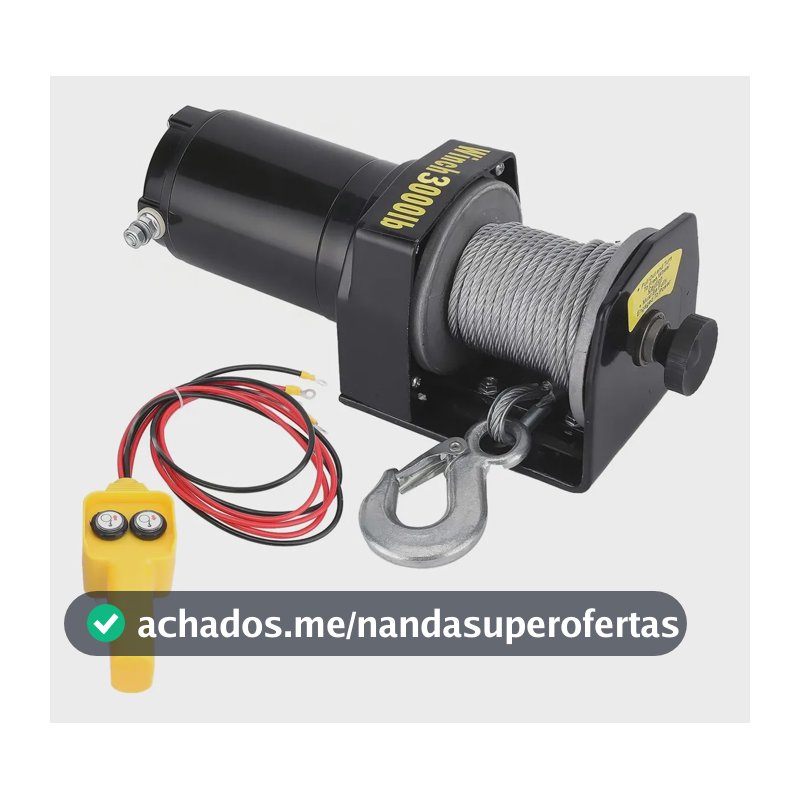Guincho Elétrico 3000lb 1361kg Cabo De Aço Para Quadriciclo 12v