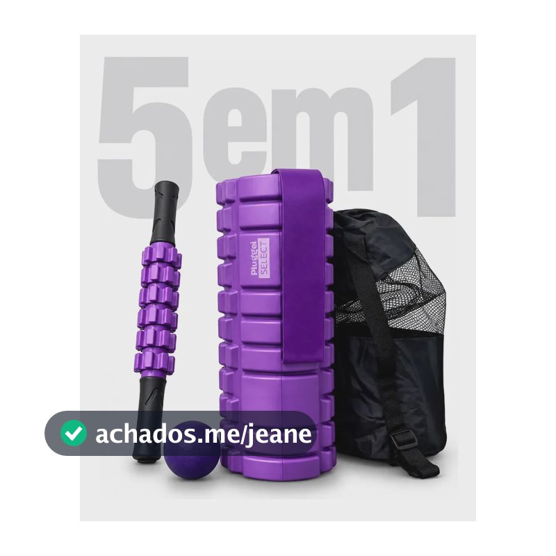 Kit Liberação Miofascial Pluggei Select para Massagem e Fisioterapia com Rolo, Bastão, Bola Lacrosse e Band Roxo