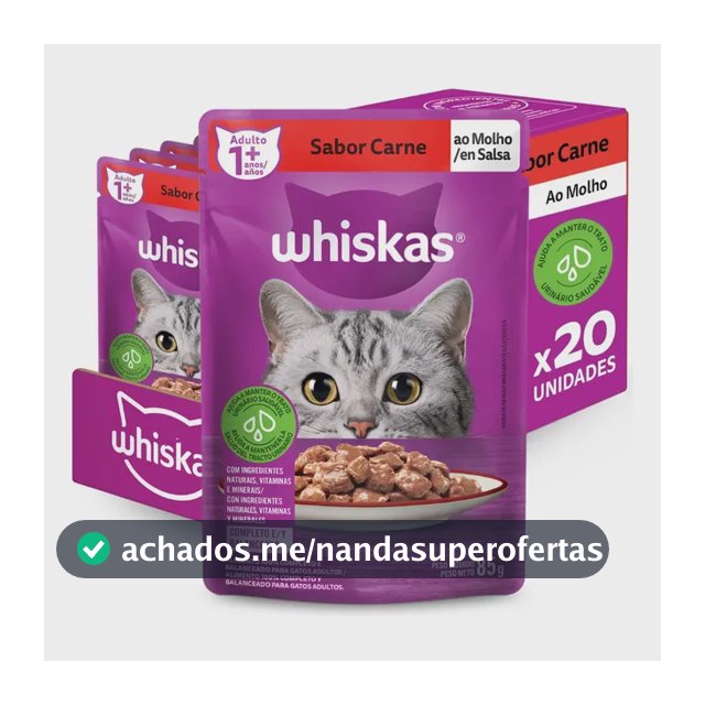 Whiskas Sachê Carne ao Molho para Gatos Adultos KIT 20 unidades de 85 g