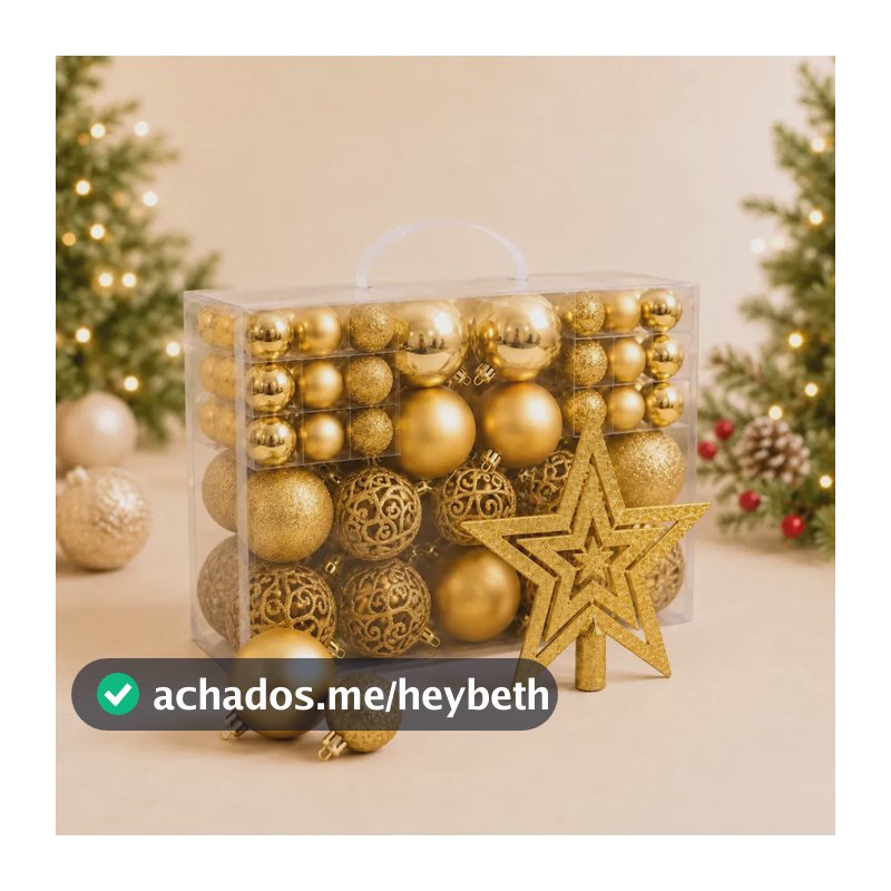 Kit Maleta 50 Bolas Pendentes + Estrela Ponteira Para Árvore De Natal Decoração Natalina Premium - Dourada