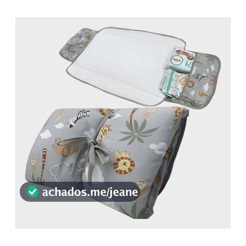 Trocador Portátil Malipan Safari Impermeável Cinza Bebê Algodão 60x45cm