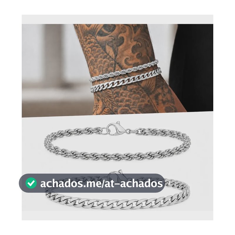 Kit 2 Pulseiras Masculinas Prata Aço Inox 316l Grumet Baiano Prateado 21 Cm