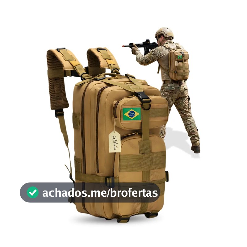 Mochila Tática Bolsa Militar Resistente 30 Litros Impermeável Super Reforçada Bandeira Brasil Brinde Utilizzei