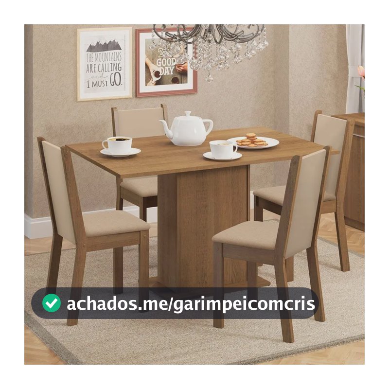 Sala De Jantar Madesa Talita Mesa Tampo Madeira 4 Cadeiras Cor Rustic/Crema/Pérola Desenho do tecido das cadeiras Liso