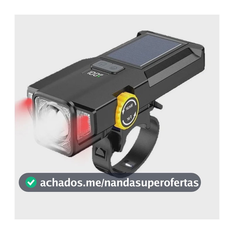Farol Bike Recarregável Usb Energia Solar Led Alto Brilho Preto