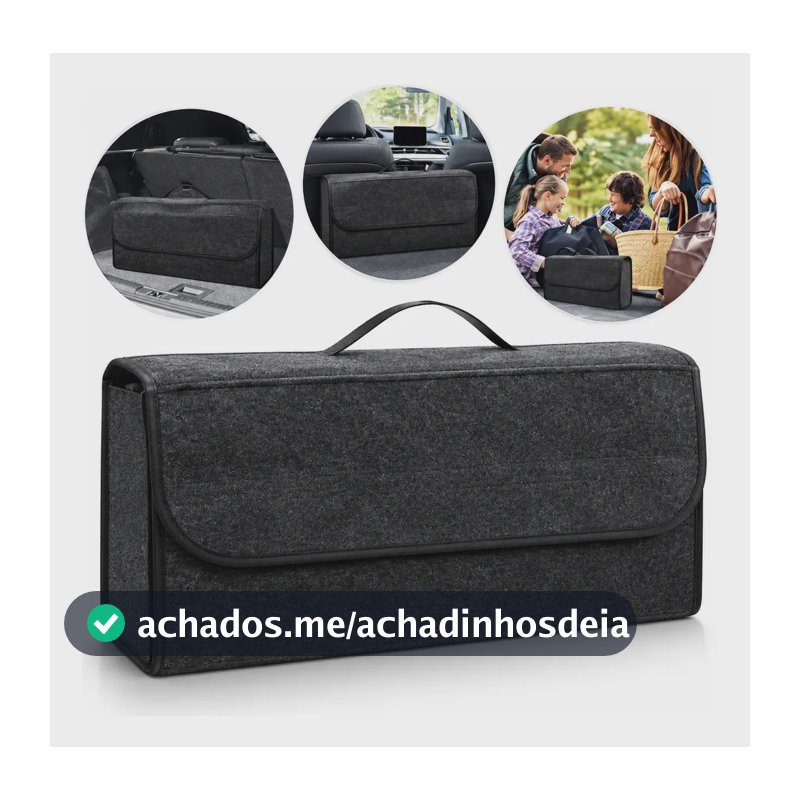 Bolsa Organizadora Feltro Carro Dobrável Porta Malas Caixa Cinza