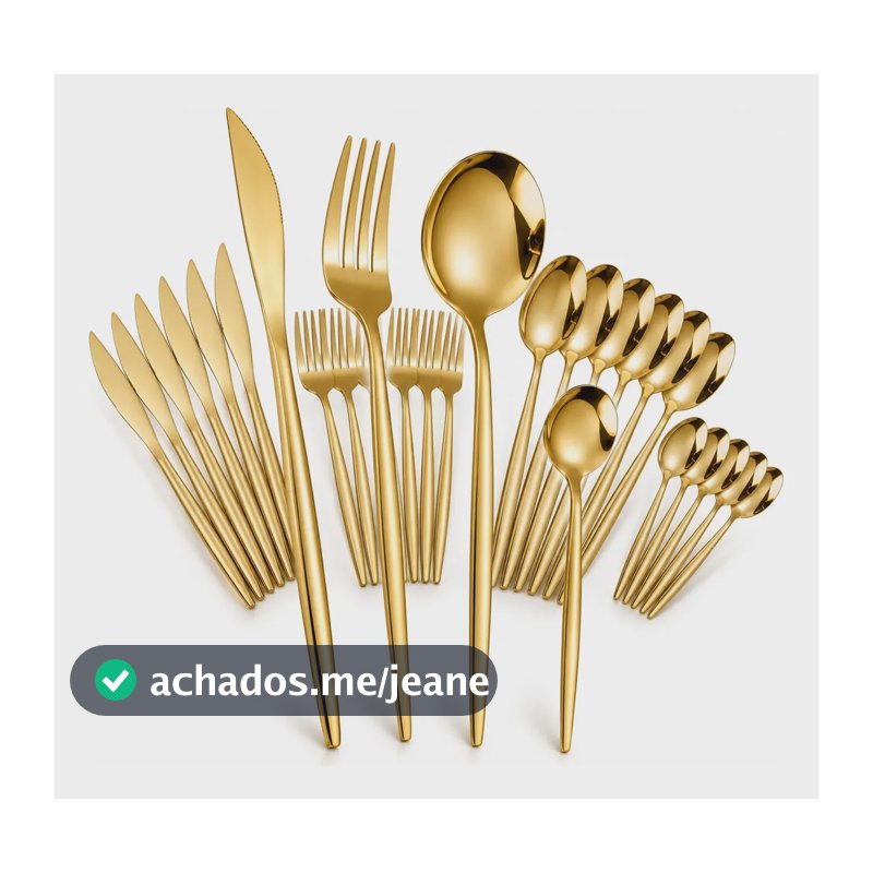 Jogo Talheres Dourado 24 Peças Aço Inox 6 Pessoas Dourado