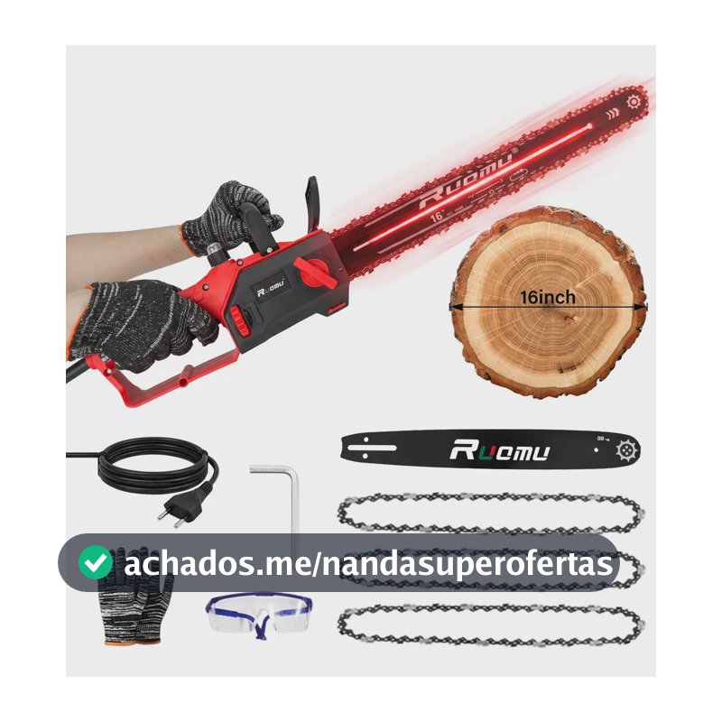 Motoserra Elétrica 16 Polegadas 3200w Profissional Brushless Com Fio Vermelho 60 Hz