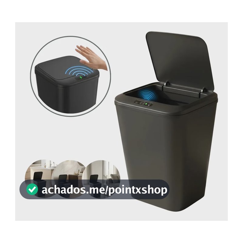 Lixeira Sensor Inteligente Automática Preto De Proximidade 16 Litros Cozinha Banheiro Escritório