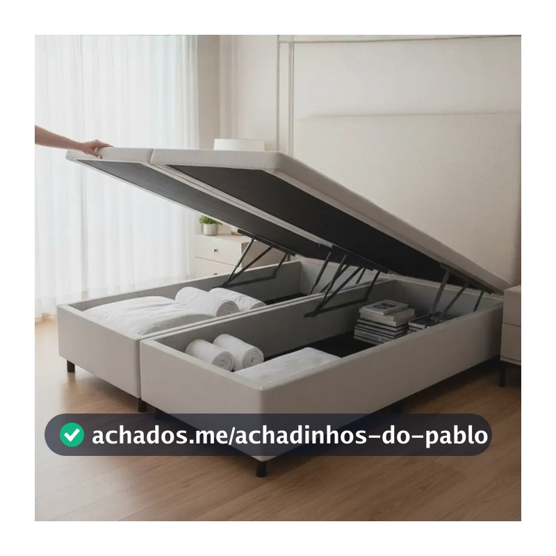 Base Box Baú Queen 158x198 Courino Linho Areia Com Pistão