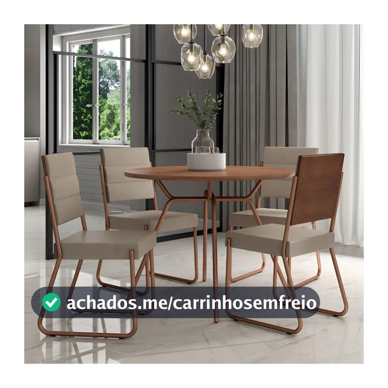 Conjunto Sala de Jantar 4 Cadeiras San Francisco Carraro Freijó com Rosê