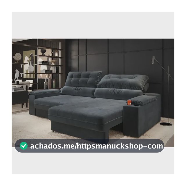 Sofá Retrátil Reclinável 4 Lugares Molas Ensacadas Suede 2,30m Com Porta-copos E Rodízio Serena - Grafite