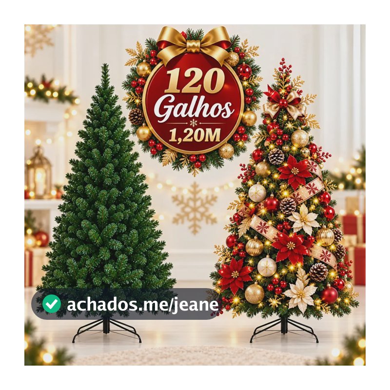 Árvore de Natal 1 20 120cm 1,20m Pinheiro Verde Luxo 120 Galhos Cheia Premium Fácil de Montar Desmontável para Decoração Natalina de Casa, Sala, Escritório e Loja A2SD