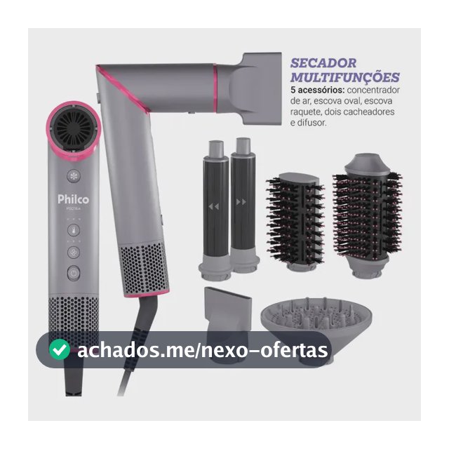 Secador de Cabelos Philco Motor BLDC 6 acessórios Fast Dry 1450W PSD16A 127v