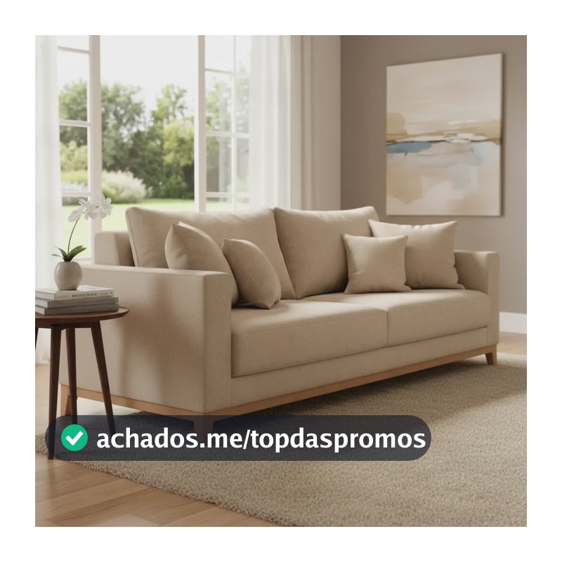 Sofá Beny de Linho Bege Com 3 Lugares, Moderno e Fixos Para Sala de Estar