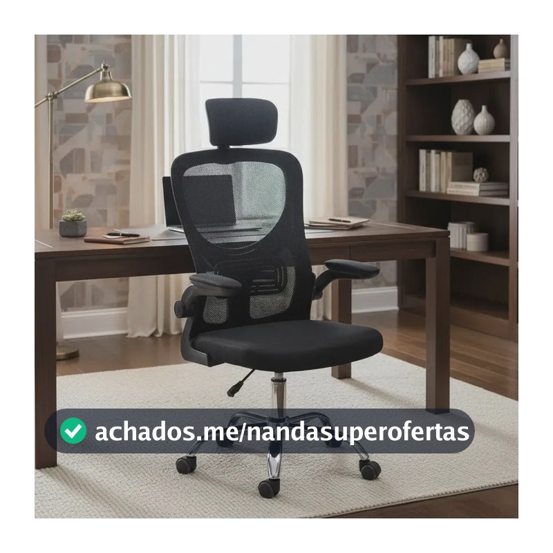 Cadeira Escritório Ergonômica Encosto Cabeça Giratória Mesh Preto
