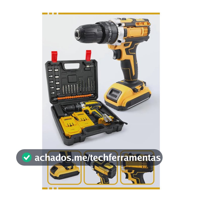 Furadeira Parafusadeira de Impacto Sem Fio Com 2 Baterias Recarregável e Maleta De Acessórios Multifuncional Com Luz De Led Uso Profissional E Doméstico Mackie Ferramentas