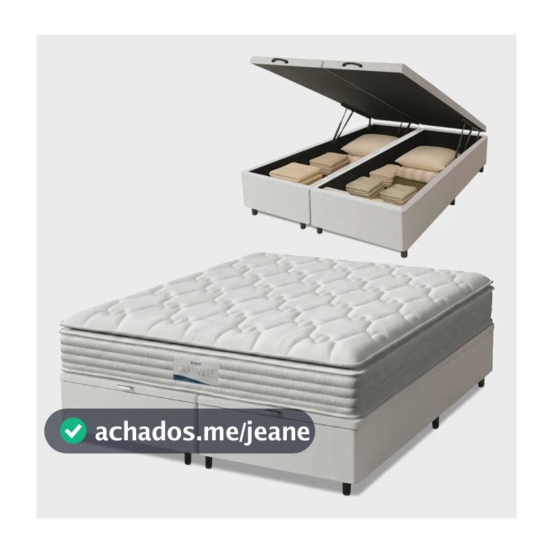 Cama Box Baú Casal King Colchão Molas Ensacadas Granville Com Pillow 193x203x69cm Branco