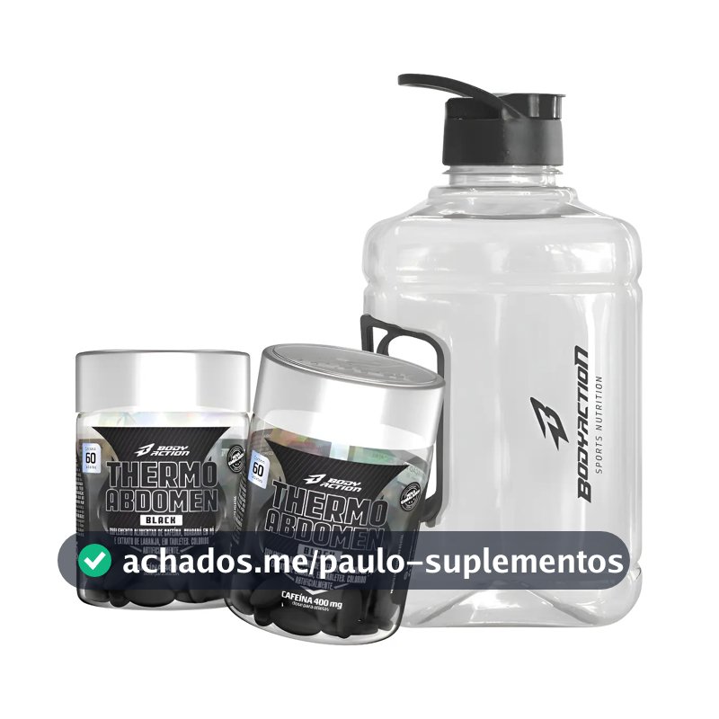 Kit 2x Thermo Abdomen Black 60 Comp 400mg Cafeína + Galão Sabor Sem sabor