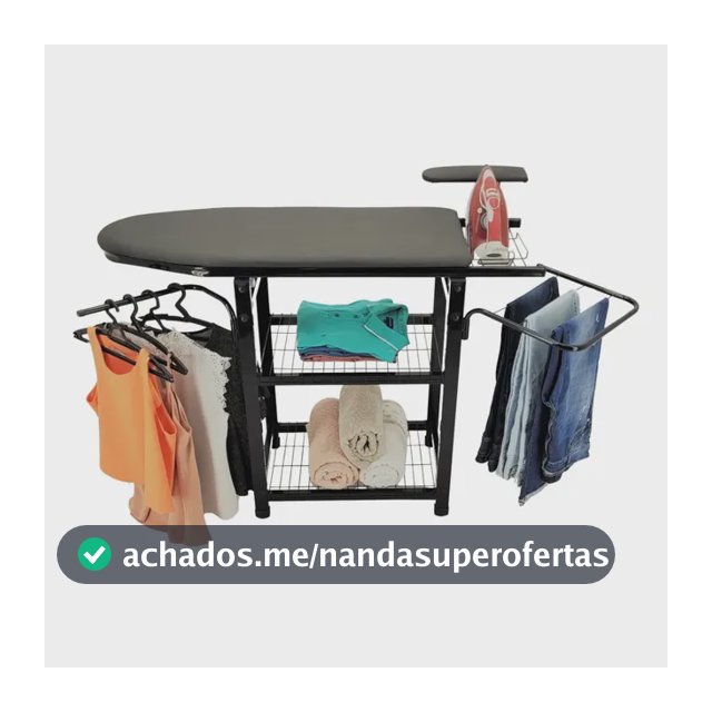 Tábua Passar Roupa Mesa Passadeira Multiuso Com Passa Manga Liso Preto