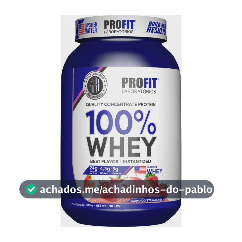 Whey Concentrado 100% Quality com Creatina BCAA Profit Pote 900g Sabor Morango